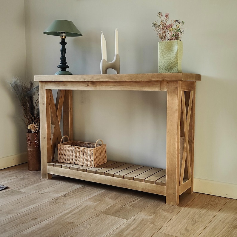 Handcrafted Rustic Console Table - Solid Wood Entryway Table with Storage | AmazPromo
