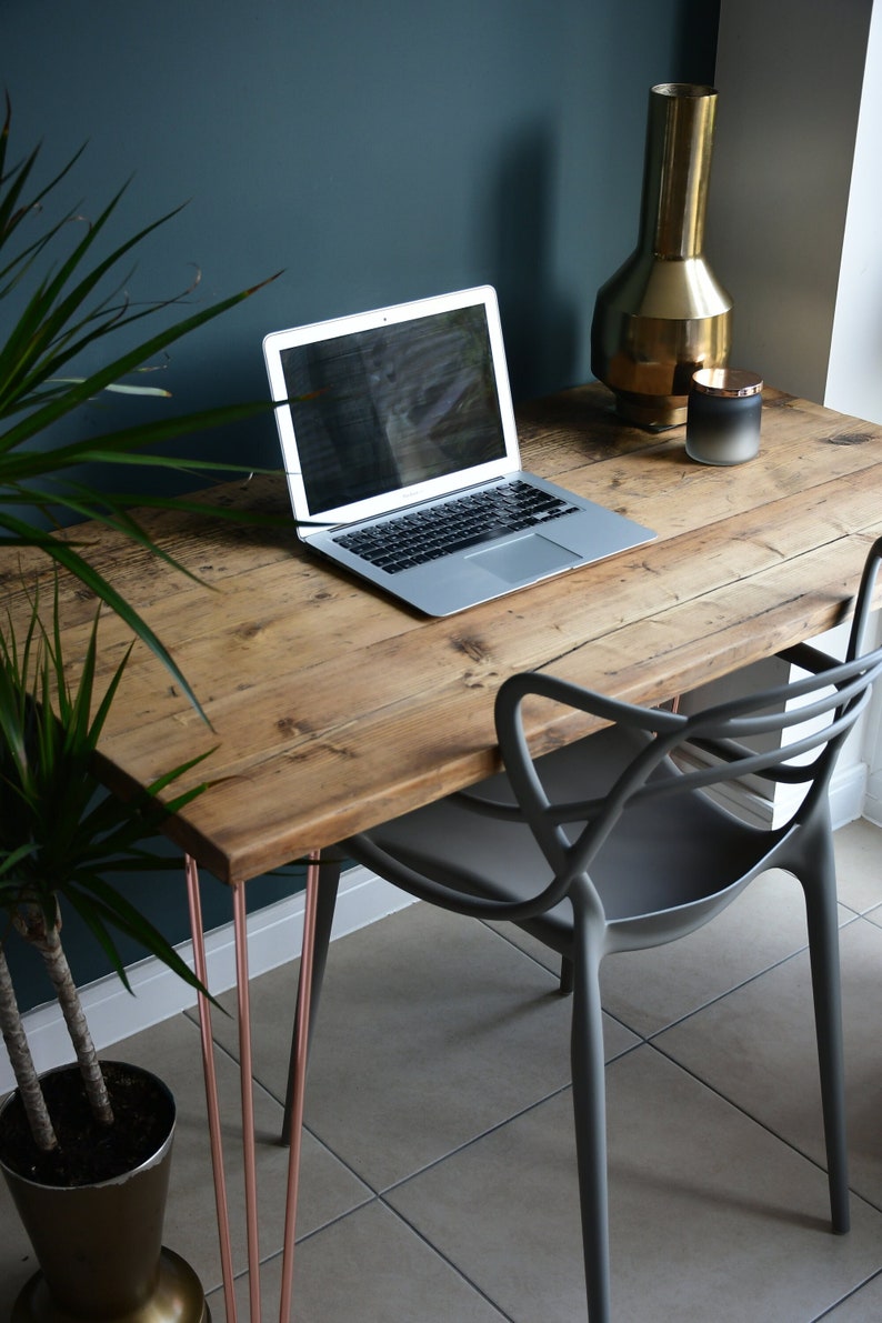 Rustic Reclaimed Wood Desk – Handmade Industrial Office Desk, Home Office Workspace, Custom Wooden | AmazPromo