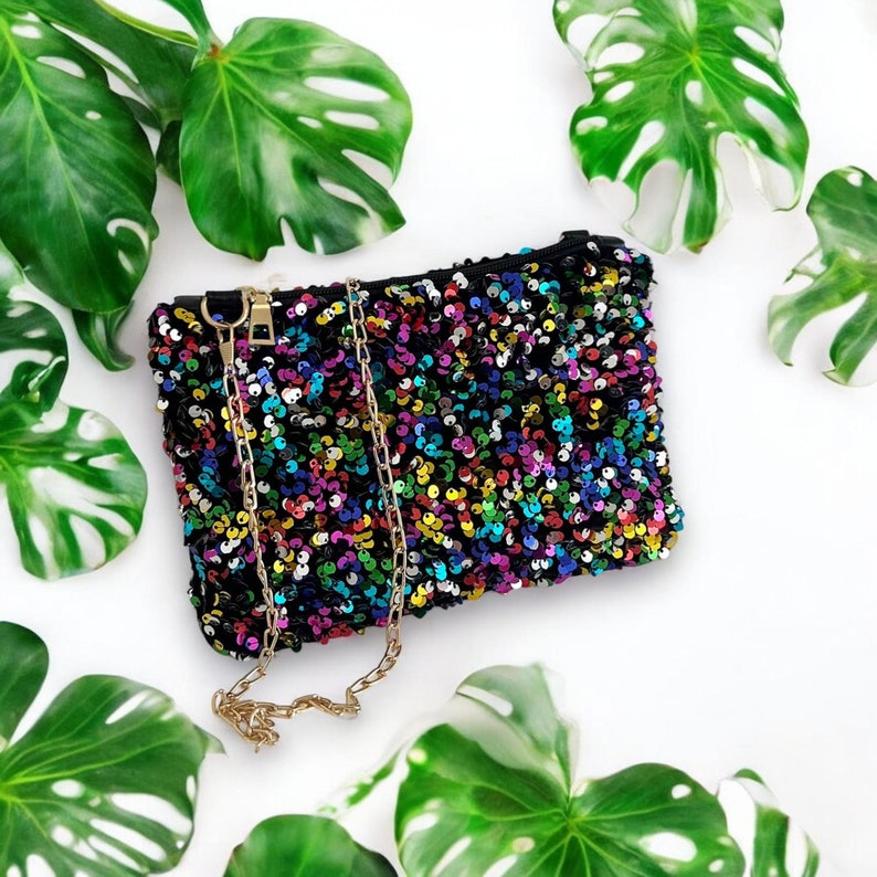 Sparkly Sequin Clutch Bag – Glitter Party Handbag for Women | Evening Crossbody Purse with Chain | | AmazPromo