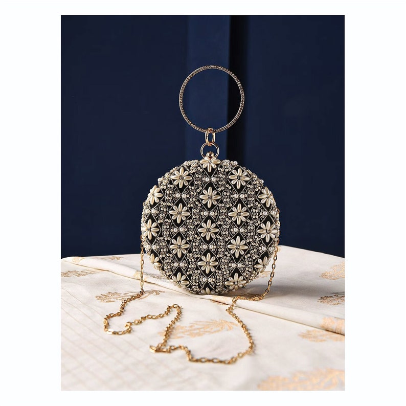 Luxury Black Silk Clutch with Hand Embroidery & Beadwork – Elegant Evening Handbag for Weddings | AmazPromo