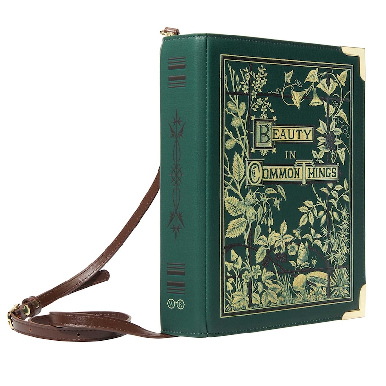 Botanical Book Purse - Fairycore Vegan Leather Handbag, Vintage Book Shaped Bag, Cottagecore | AmazPromo