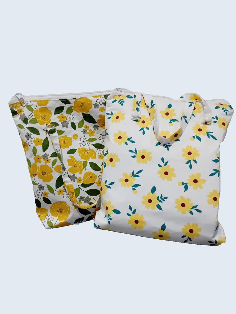 Floral Cotton Tote Bag with Zip | Handmade Canvas Shoulder Bag for Women | Stylish & Durable Shoppin | AmazPromo