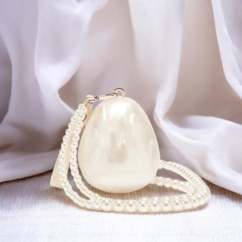 Luxury Pearl Egg Clutch | Elegant Wedding Purse with Beaded Strap | Designer Acrylic Evening Bag | | AmazPromo