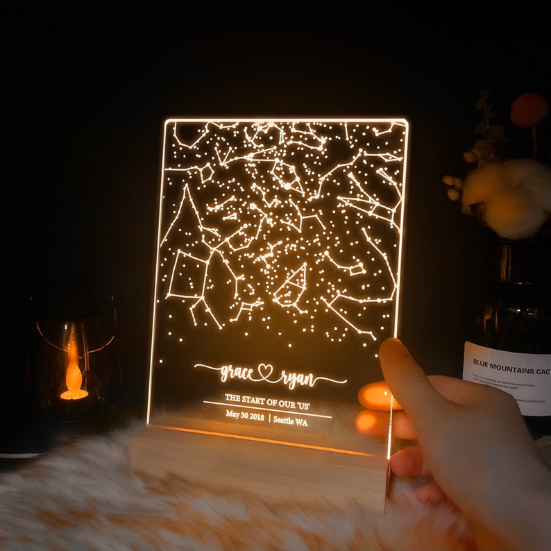 Personalized Star Map Night Light – Custom Constellation Map by Date, Night Sky Projection Lamp | AmazPromo