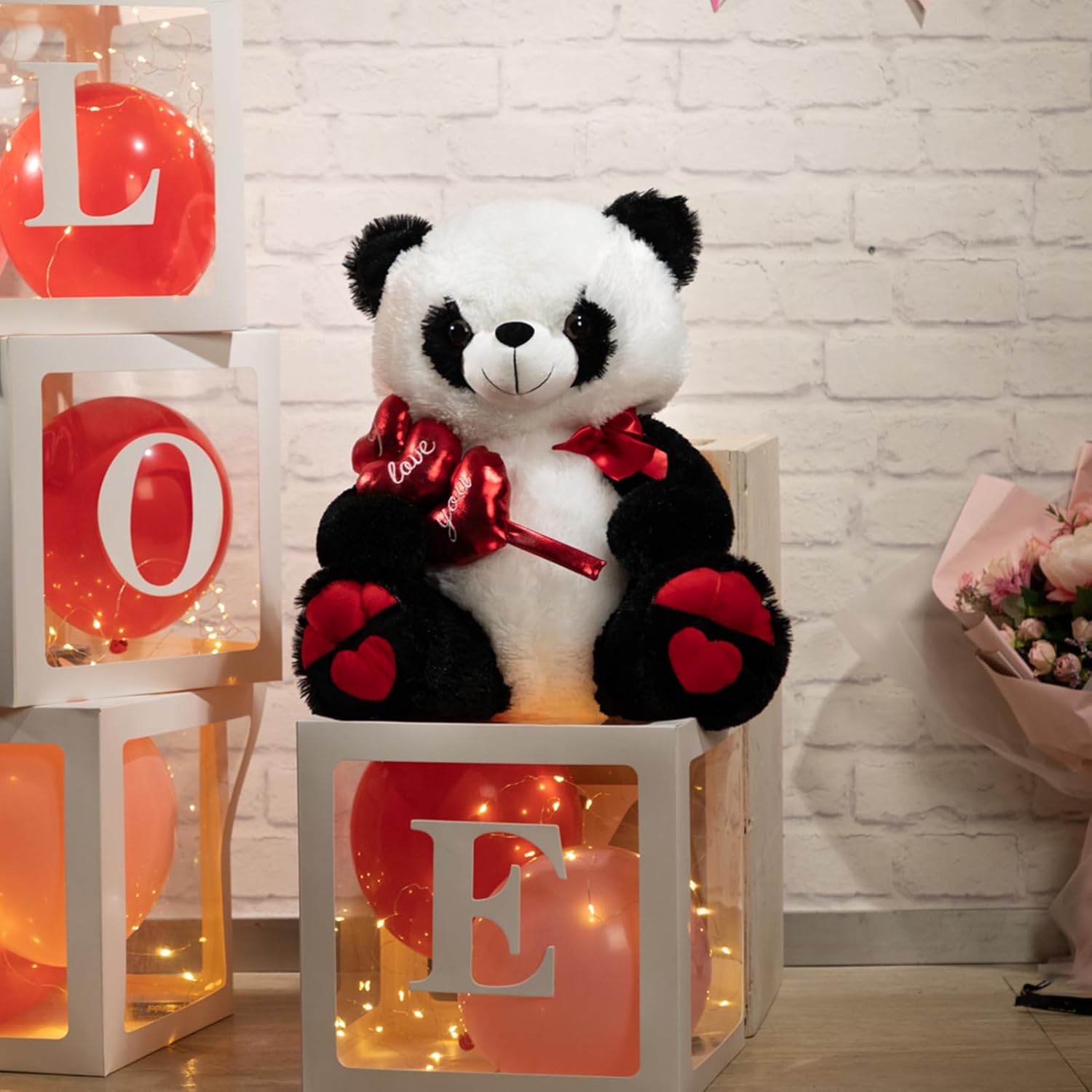 Love You Panda Plush – Giant Valentine’s Day Stuffed Animal with Hearts & Bow – Soft Cuddly Gift fo | AmazPromo