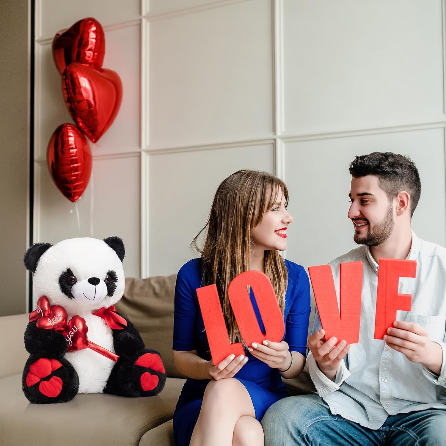 Love You Panda Plush – Giant Valentine’s Day Stuffed Animal with Hearts & Bow – Soft Cuddly Gift fo | AmazPromo