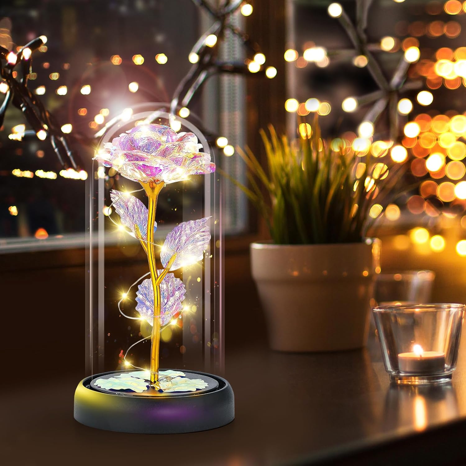 Norcalway Beauty and The Beast Galaxy Rose – LED Light-Up Eternal Flower with Timer – Romantic Valen | AmazPromo