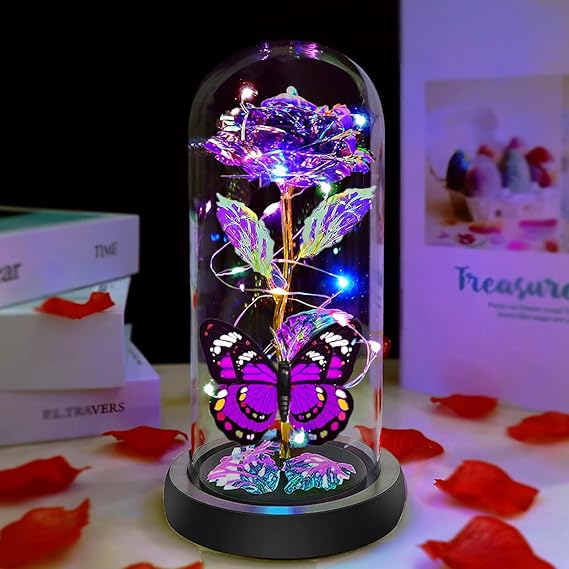 Galaxy Light-Up Rose in Glass Dome – Romantic Valentine’s Day Gift for Wife, Mom, Girlfriend | "I Lo | AmazPromo