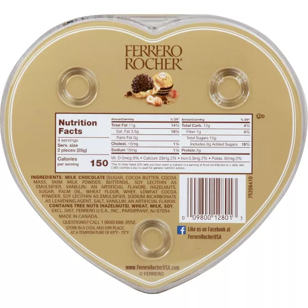 Ferrero Rocher Valentine's Day Chocolate Gift Heart – 3.5oz | Premium Hazelnut & Milk Chocolate Deli | AmazPromo