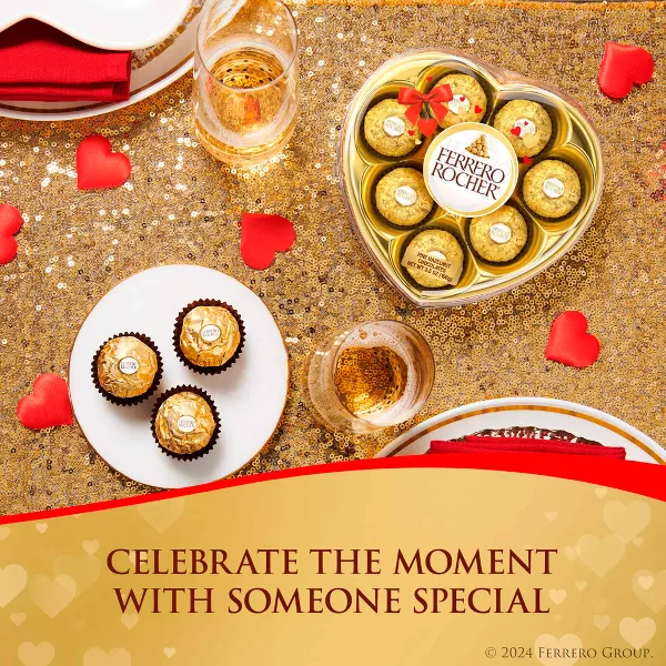 Ferrero Rocher Valentine's Day Chocolate Gift Heart – 3.5oz | Premium Hazelnut & Milk Chocolate Deli extra image