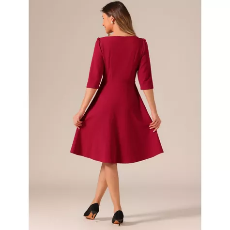 Elegant Women's Business Casual Midi Dress – Boat Neck, Fit & Flare Office Attire | AmazPromo
