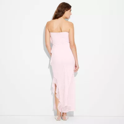 Elegant Lace Ruffle Maxi Bodycon Dress – Strapless Formal Gown for Women | AmazPromo