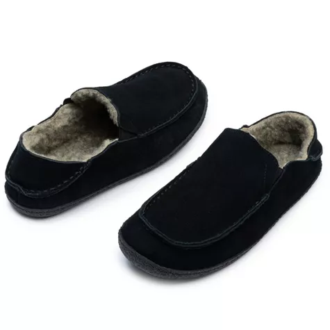 Alpine Swiss Men's Suede Moccasin Slippers – Faux Fur Lined, Cozy Indoor House Shoes | AmazPromo