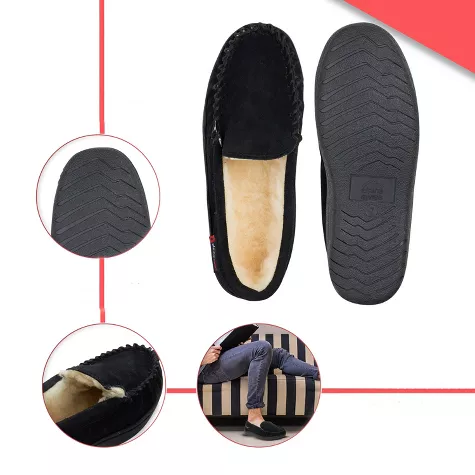 Alpine Swiss Men's Suede Moccasin Slippers – Shearling-Lined Cozy Slip-Ons with Non-Slip Sole extra image