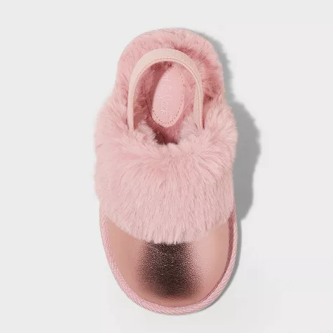Toddler Metallic Cozy Scuff Slippers with Faux Fur – Indoor/Outdoor Warm Slip-Ons | AmazPromo