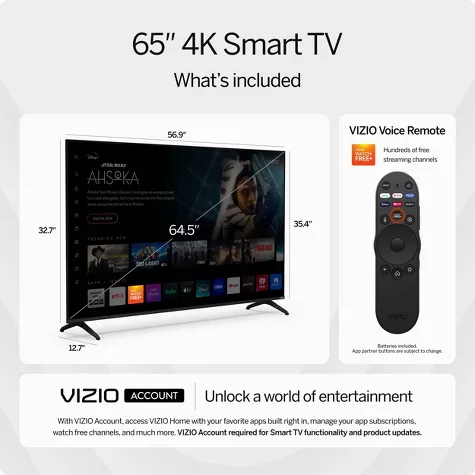 VIZIO 65" 4K UHD Smart TV with Dolby Vision HDR, WiFi 6 & Built-in Streaming | V4K65M-08 | AmazPromo