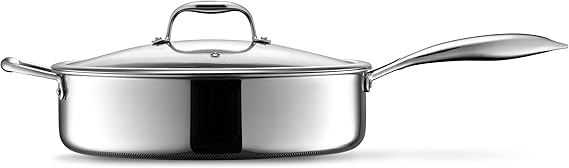 HexClad Hybrid 5.5 Qt Deep Sauté Pan with Lid – Dishwasher & Oven Safe, Compatible with All Cooktops | AmazPromo
