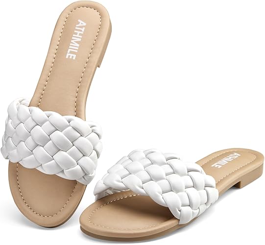 ATHMILE Women's Braided Slide Sandals – Round Open Toe, Dressy Summer Flats for Beach & Everyday Wea extra image