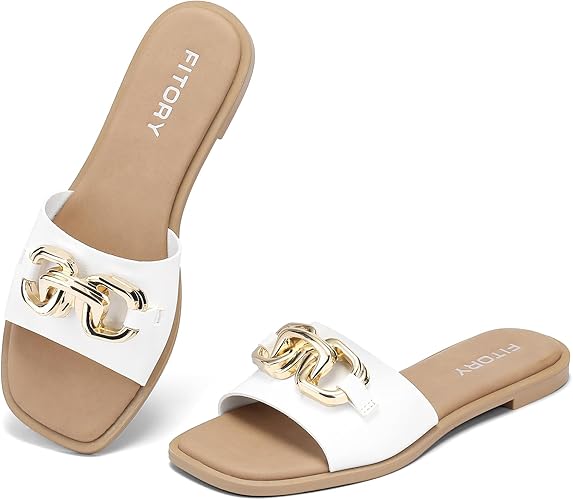 FITORY Women's Flat Sandals – Stylish Fashion Slides with Soft Leather for Summer | AmazPromo