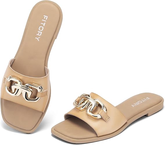 FITORY Women's Flat Sandals – Stylish Fashion Slides with Soft Leather for Summer | AmazPromo