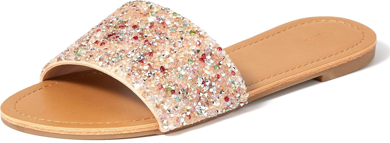 REDTOP Women's Rhinestone Sandals – Sparkle Bling Slide Flats for Casual & Dressy Looks | AmazPromo