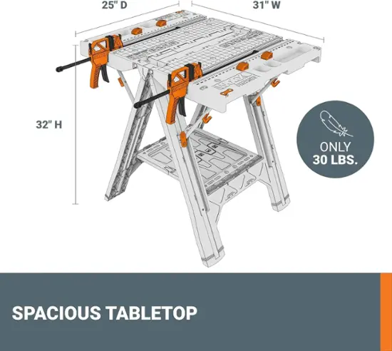 WORX Pegasus 2-in-1 Folding Work Table & Heavy-Duty Sawhorse – Portable, Sturdy & Lightweight | AmazPromo