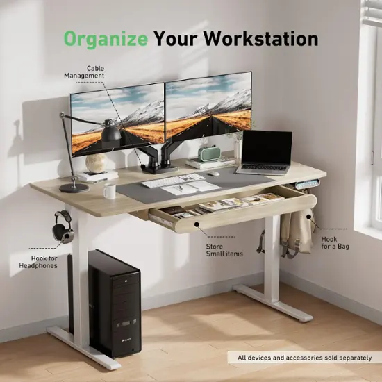 HUANUO 48" x 24" Electric Standing Desk – Adjustable Height with Memory Presets, Spacious Storage extra image
