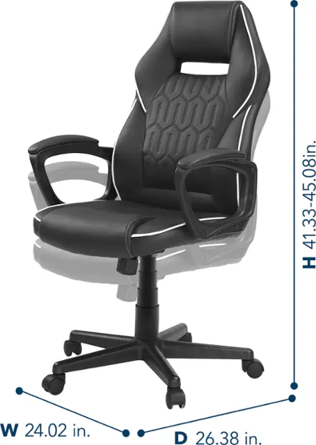 Insignia™ Ergonomic PC Gaming Chair – Adjustable Height, Swivel & Tilt, Lumbar Support – Black & Whi extra image