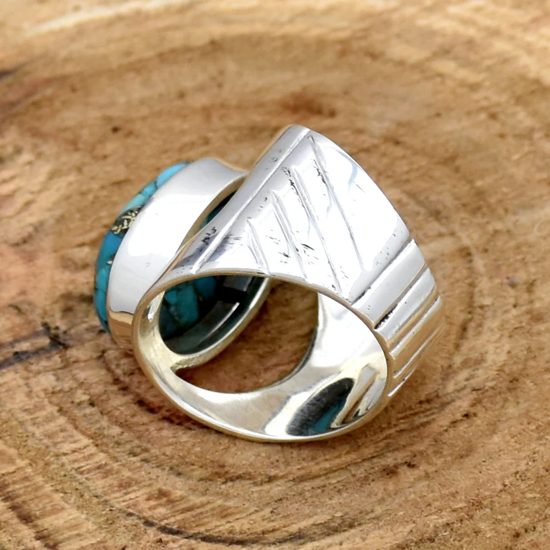 Turquoise Blue Copper Oval Ring – 925 Sterling Silver, Boho Chic Jewelry, Elegant Gift for Her | AmazPromo