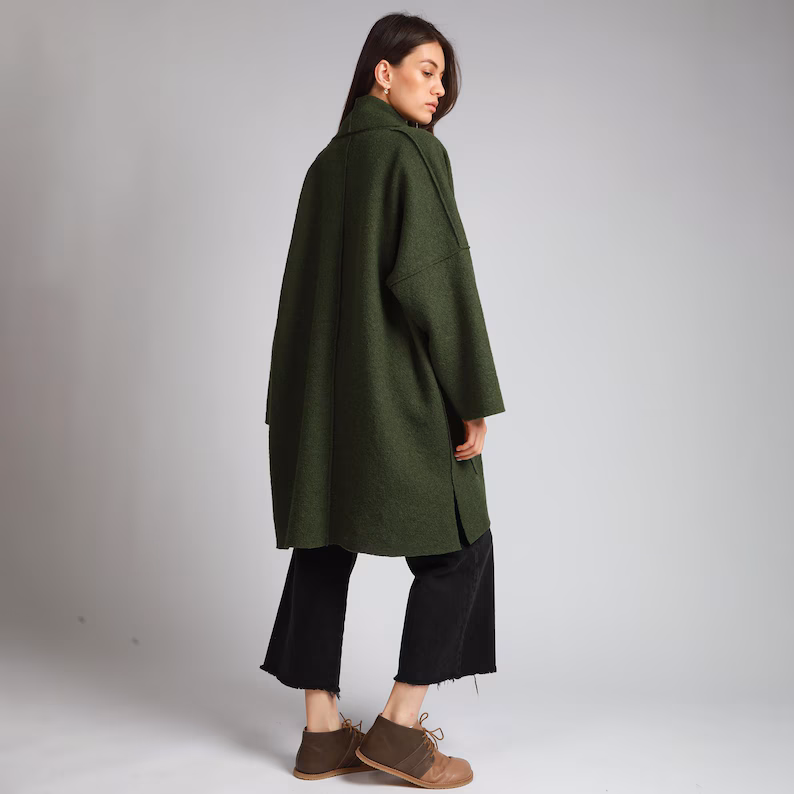Ella Oversized Wool Coatigan – Bouclé Wool Spring Coat with Patch Pockets, Minimalist Women's Outerw extra image