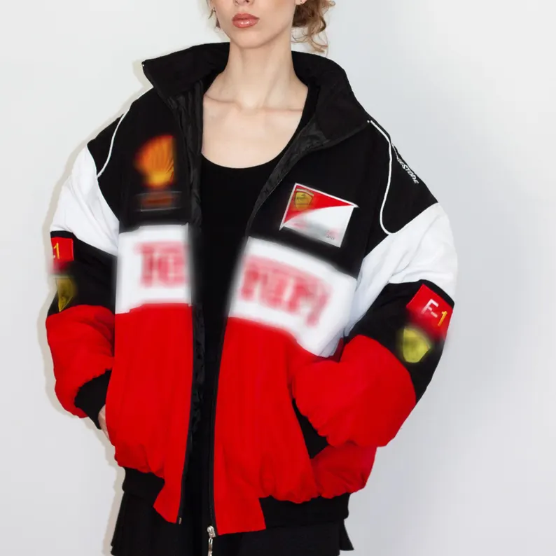 Vintage Ferrari F1 Racing Jacket – Unisex Limited Edition, Black, White & Red, Fully Embroidered, Ra | AmazPromo