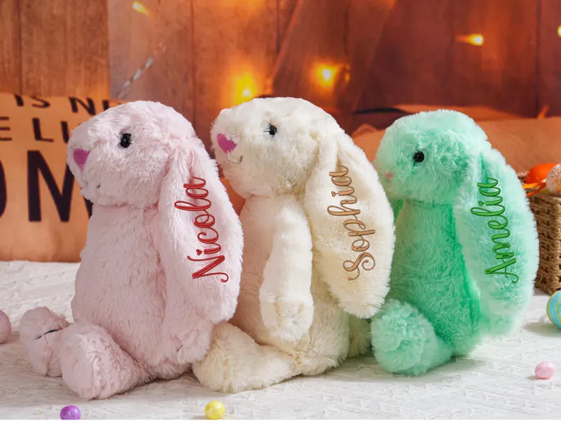 Personalized Plush Bunny – Embroidered Monogram Bunny, Soft Stuffed Rabbit, Newborn Gift, Custom Bab | AmazPromo