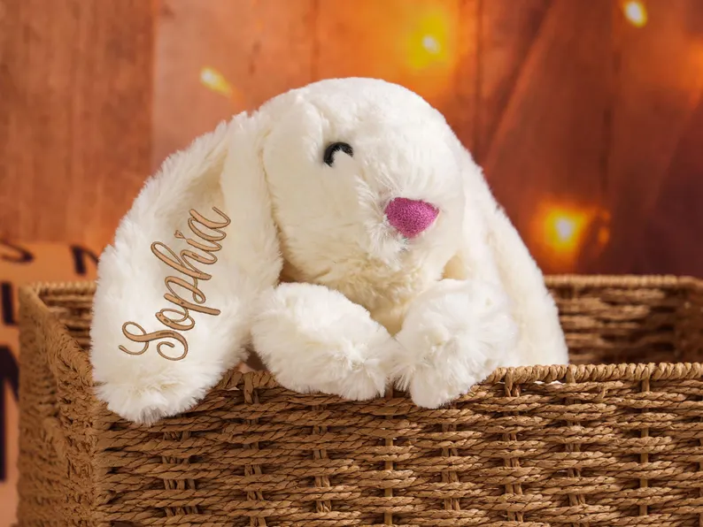 Personalized Plush Bunny – Embroidered Monogram Bunny, Soft Stuffed Rabbit, Newborn Gift, Custom Bab | AmazPromo