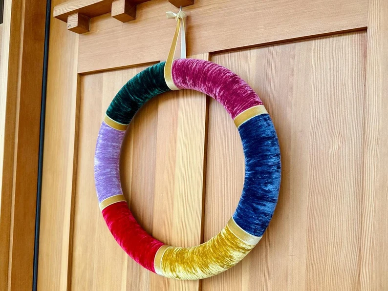 ewel-Toned Velvet Wreath | Minimalist Art Deco Hoop | Luxury Everyday Door Decoration | AmazPromo