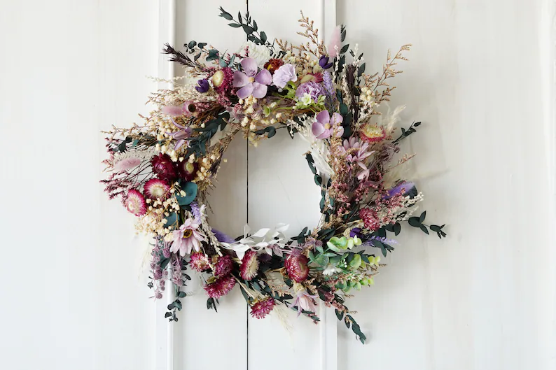 Dried Flower Wreath | Year-Round Front Door Wreath | Wedding & Decorative Floral Wreath | AmazPromo
