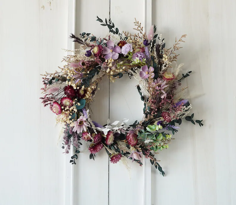 Dried Flower Wreath | Year-Round Front Door Wreath | Wedding & Decorative Floral Wreath | AmazPromo
