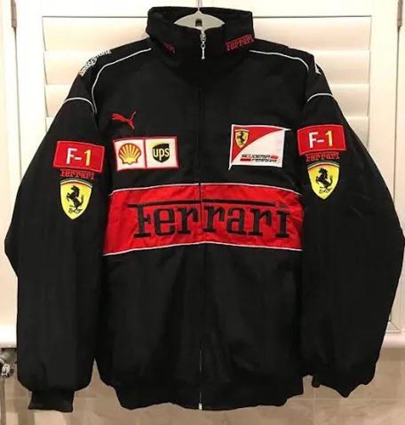 Limited Edition Ferrari F1 Racing Jacket – Vintage Streetwear | Fully Embroidered Y2K Formula 1 Bomb | AmazPromo