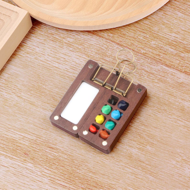 15-Color Walnut Watercolor Palette – Compact Folding Travel Paint Box | Magnetic Mini Palette extra image