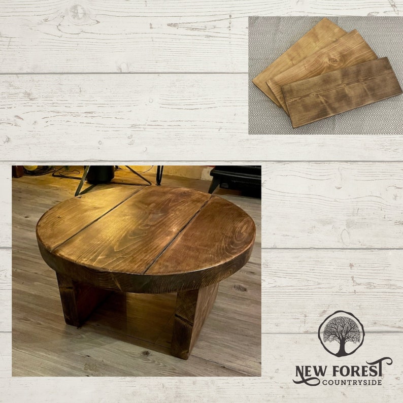 Rustic Round Wood Coffee Table – Handmade Solid Pine, Farmhouse Accent Table, Wooden Cafe Table | AmazPromo
