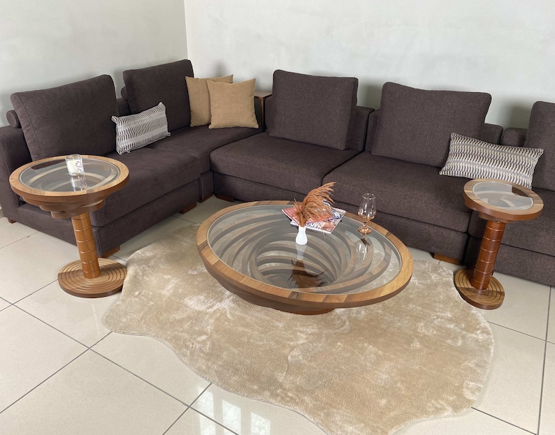 Custom Oval Wood Coffee Table with Glass Top – Large Modern Walnut Ellipse Design for Living Room | AmazPromo