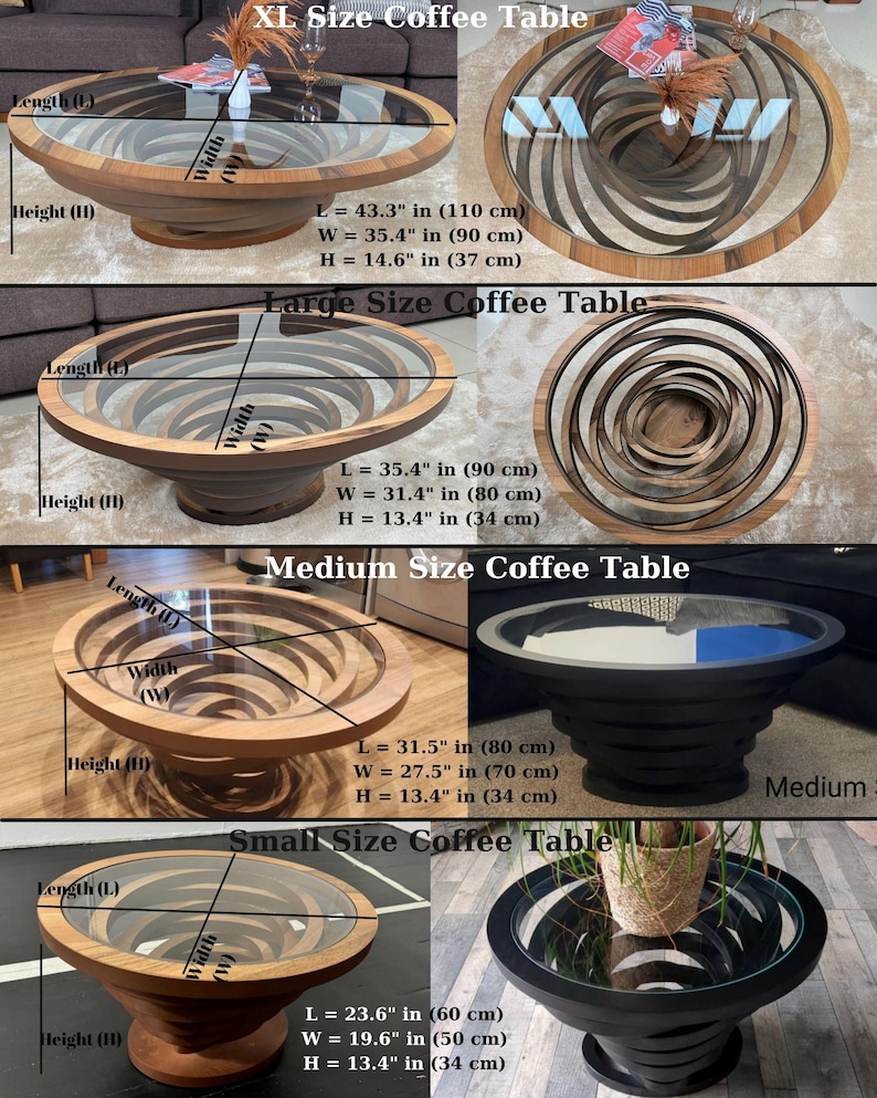 Custom Oval Wood Coffee Table with Glass Top – Large Modern Walnut Ellipse Design for Living Room extra image