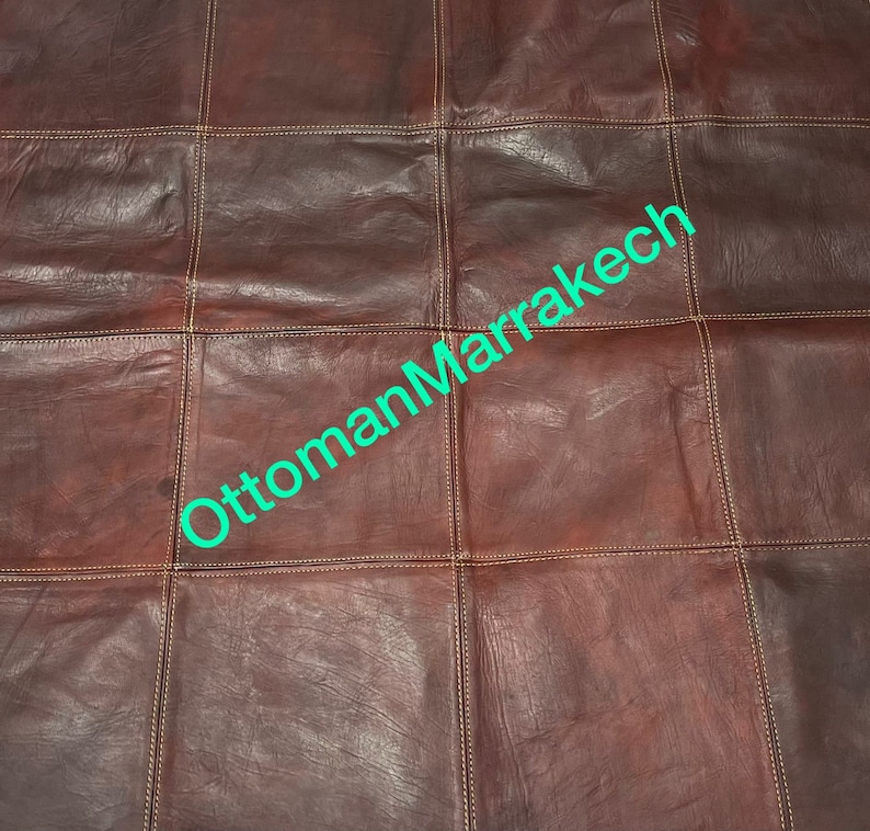 Handmade Moroccan Leather Square Pouf Ottoman – Unstuffed Tan Poufs, Artisan Leather Footstool | AmazPromo