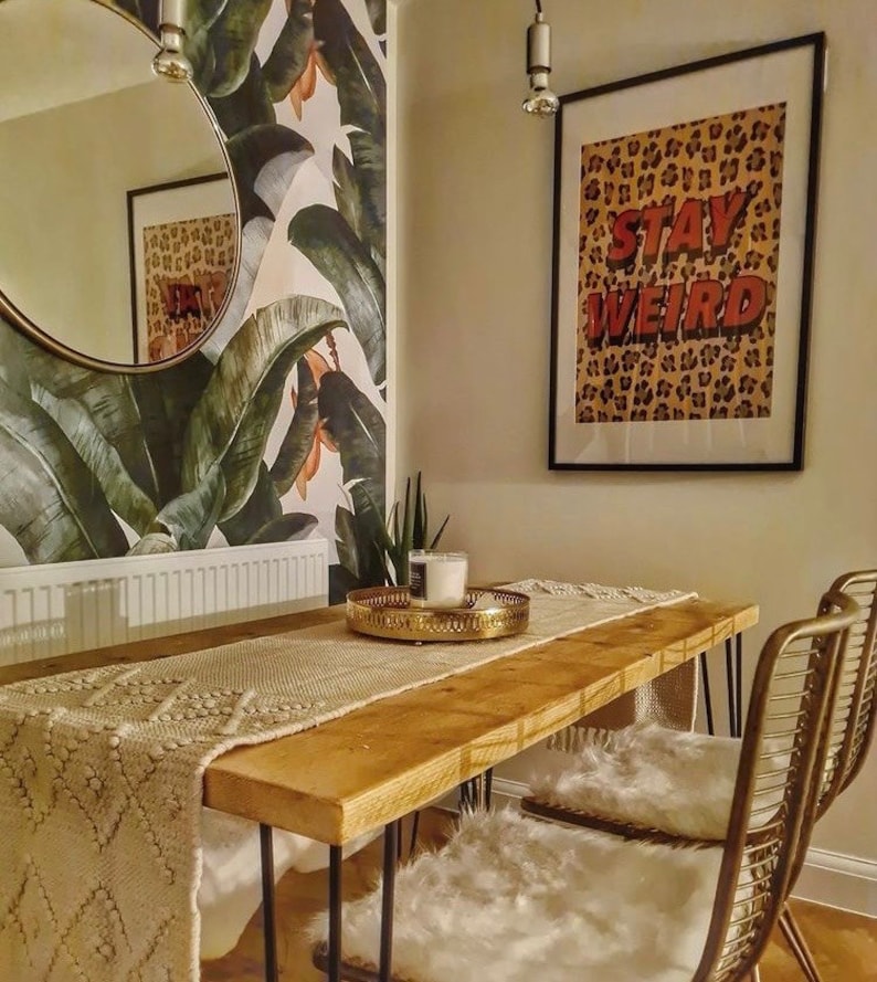 "Reclaimed Wood Dining Table & Bench with Industrial Steel Hairpin Legs – Customizable Vintage | AmazPromo