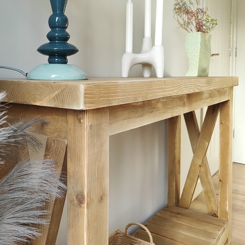 Handcrafted Rustic Console Table - Solid Wood Entryway Table with Storage | AmazPromo