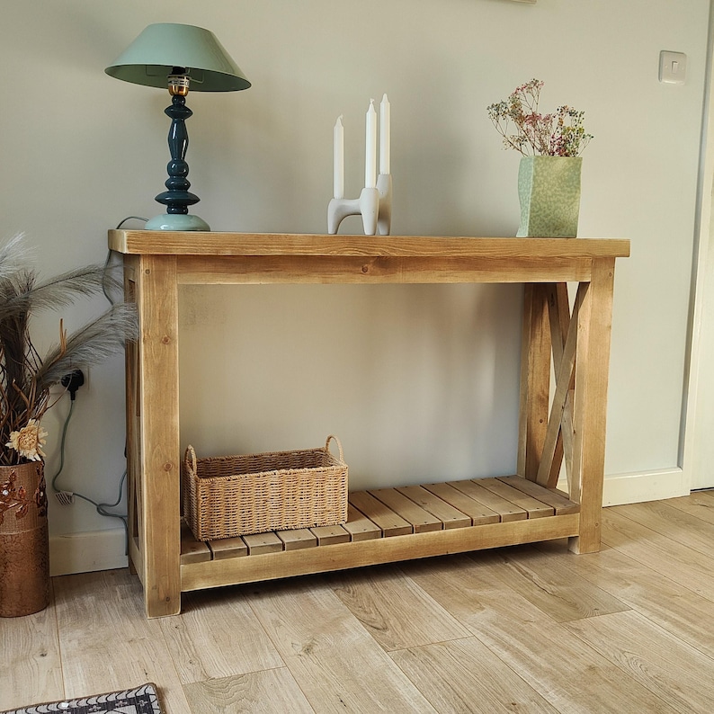 Handcrafted Rustic Console Table - Solid Wood Entryway Table with Storage extra image