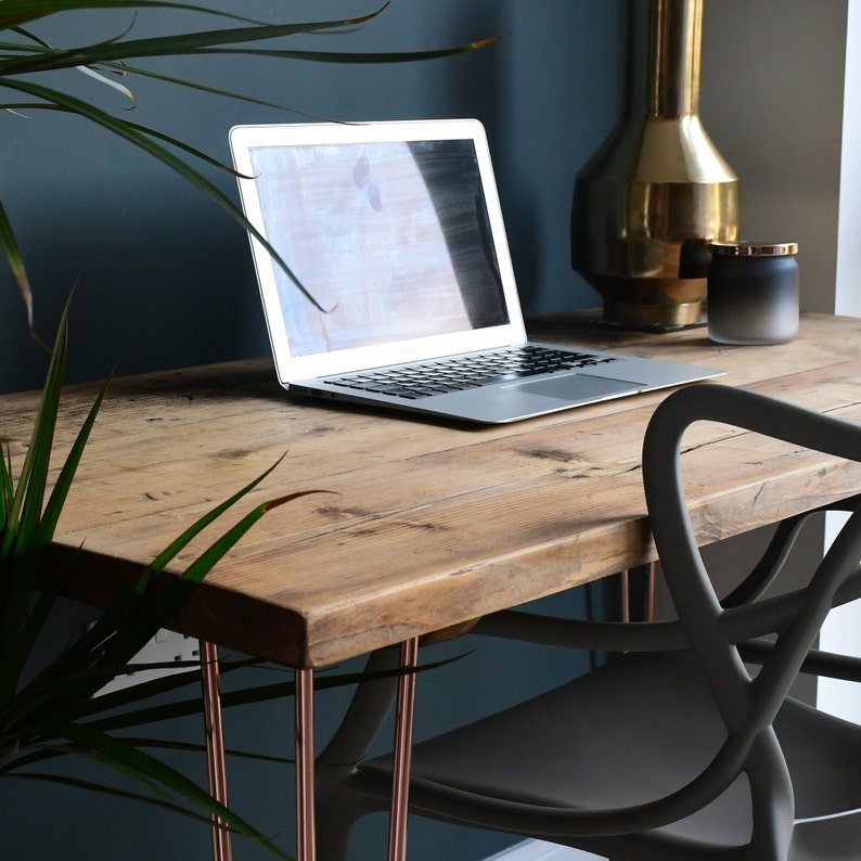 Rustic Reclaimed Wood Desk – Handmade Industrial Office Desk, Home Office Workspace, Custom Wooden | AmazPromo