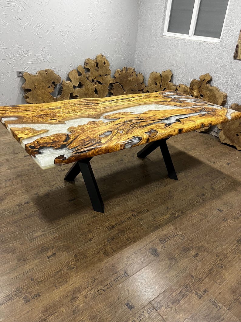 Luxury Custom Epoxy Resin Olive Wood Table – 250-Year-Old Live Edge Dining Table – extra image