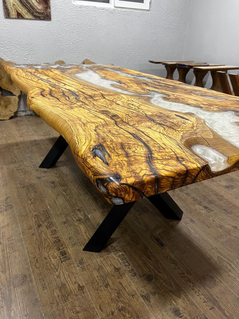 Luxury Custom Epoxy Resin Olive Wood Table – 250-Year-Old Live Edge Dining Table – extra image