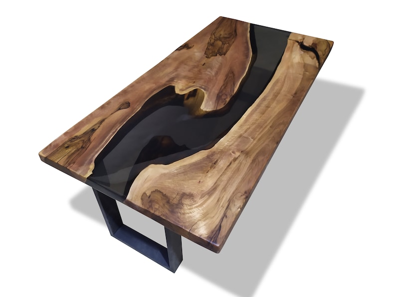 Luxury Live Edge Walnut Epoxy Coffee Table – Handmade Modern Resin River Table with Metal Legs | AmazPromo