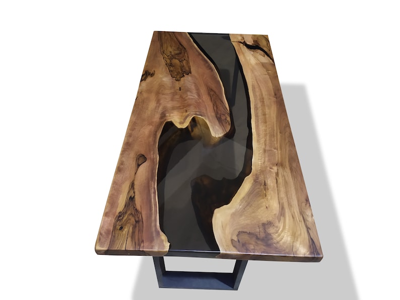 Luxury Live Edge Walnut Epoxy Coffee Table – Handmade Modern Resin River Table with Metal Legs | AmazPromo